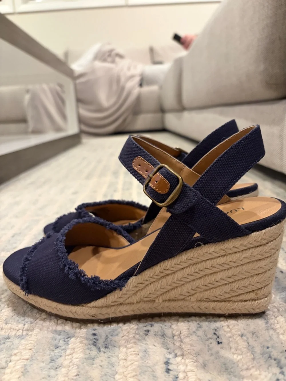 Lucky Brand Navy Canvas Espadrille Wedge Sandals - Picture 1 of 6